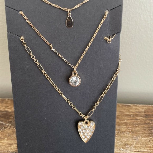 NEW Area Stars Multi Layer Necklaces Heart Tear Drop ETC Layering Gold Tone, NEW - Picture 3 of 9